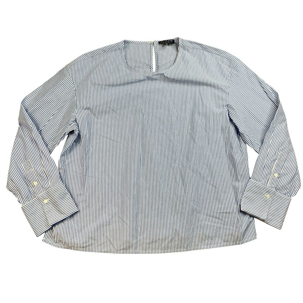 J Crew French Cuff Striped Blouse Blue White Cotton Poplin Shirt CT103